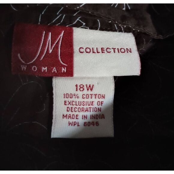 JM Collection Shirt Ladies 18W Brown Button Front Short Sleeve Studded - Picture 5 of 6
